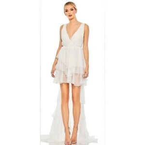 NWT‎ leena Mac Duggal High Low Tiered Gown Built in Bodysuit Sz 4 $398 #55320